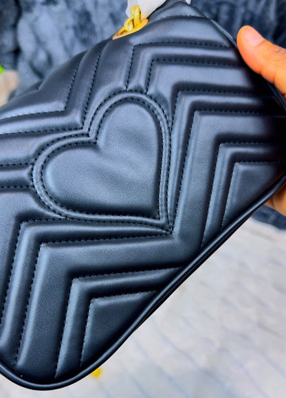 Chevron Quilted Flap Bag, Mini Calfskin Shoulder Bag, Heart Stitched Crossbody Bag - LASi004