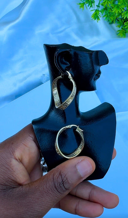 18K Solid Gold Patterned Hoop Earrings | 1.8g
