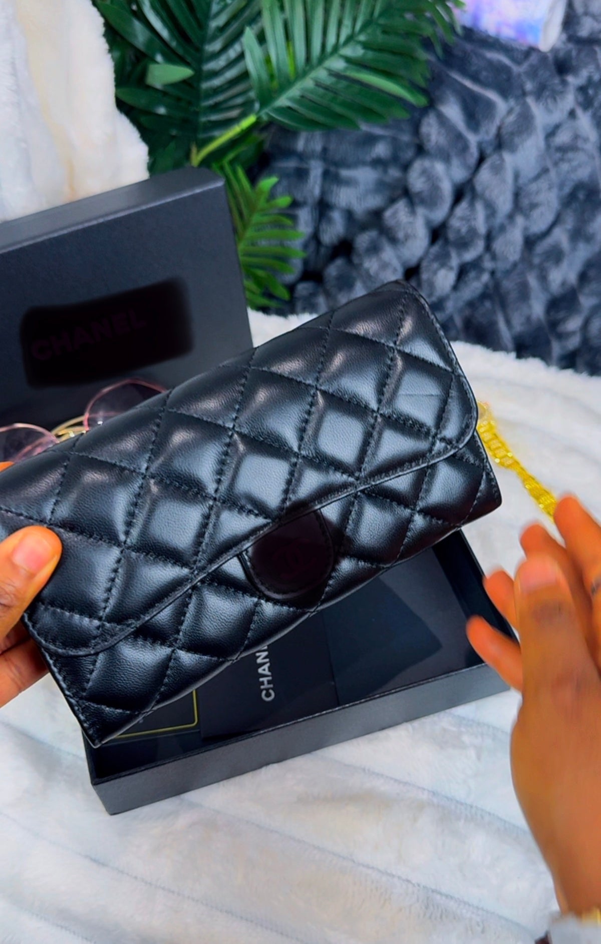 The Black Quilted Lambskin Leather Wallet - LASi010 - NO CHAIN