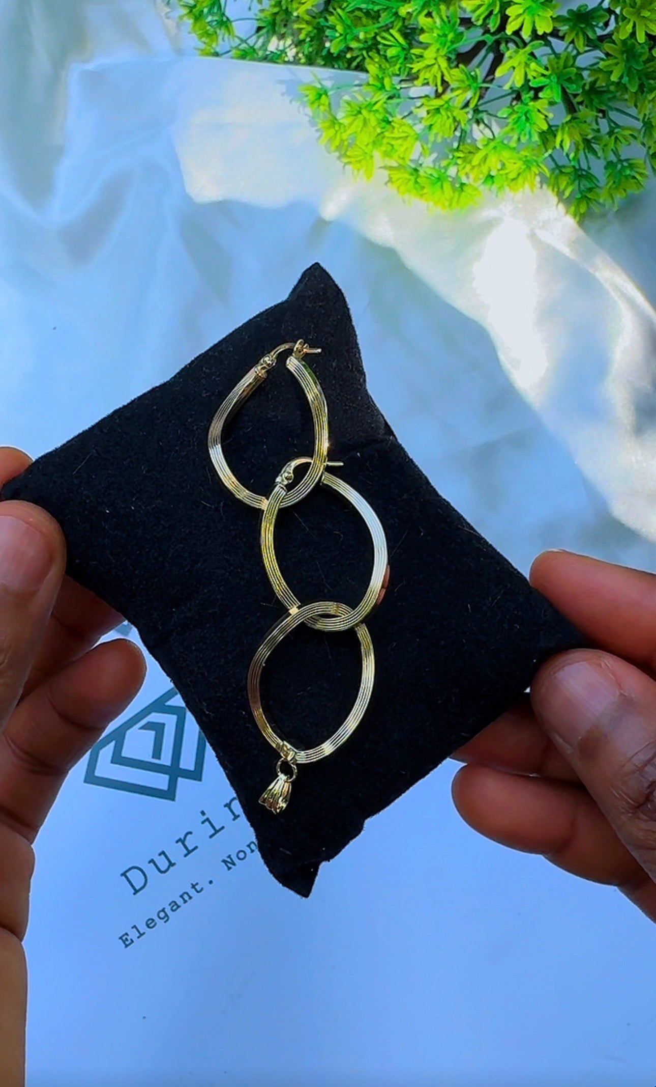 18K Solid Gold Ribbed Earrings & Pendant Jewellery Set | 2.3g