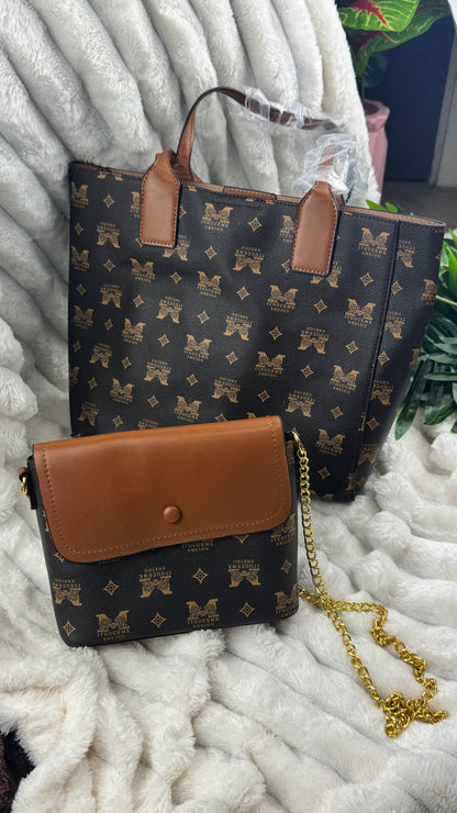 Women's Brown Monogram Pattern Tote Bag  | LARYZ Everyday 040 | Big