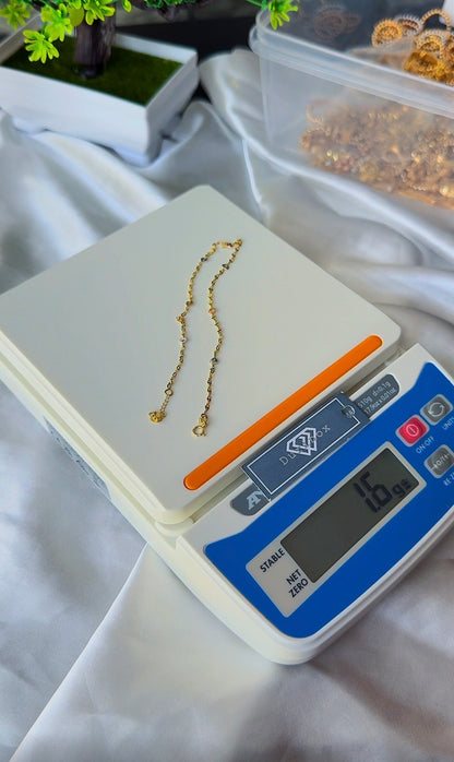 18 Karat Genuine Gold 3-Tone Heart Leg Chain (Anklet) | 10.5 Inches | 1.6g