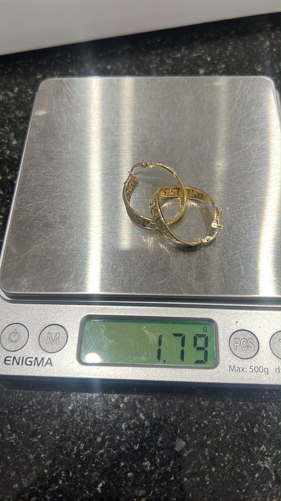18K Solid Gold Patterned Hoop Earrings | 1.8g