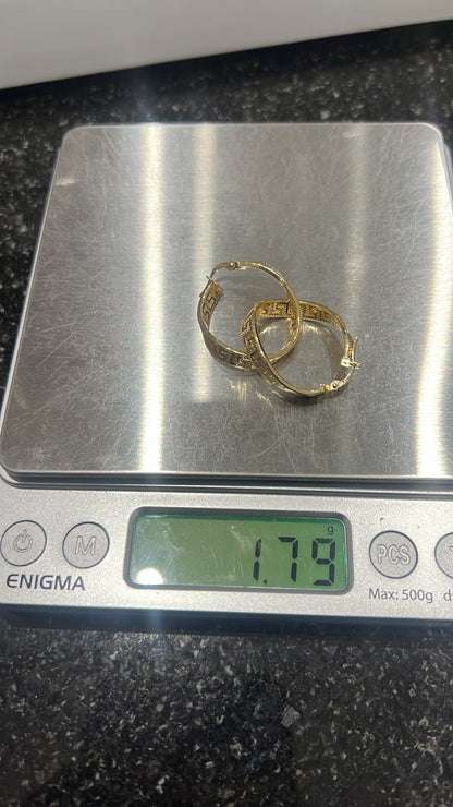 18K Solid Gold Patterned Hoop Earrings | 1.8g