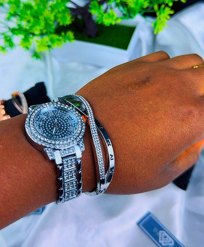 Diiddam Quality 2pc Fashion Wristwatch & Bracelet Set Quartz Watches For Women