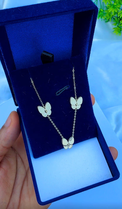 18ct Real Gold Triple Butterfly Necklace | 3.3g | 17” + 1” (18 Inches)