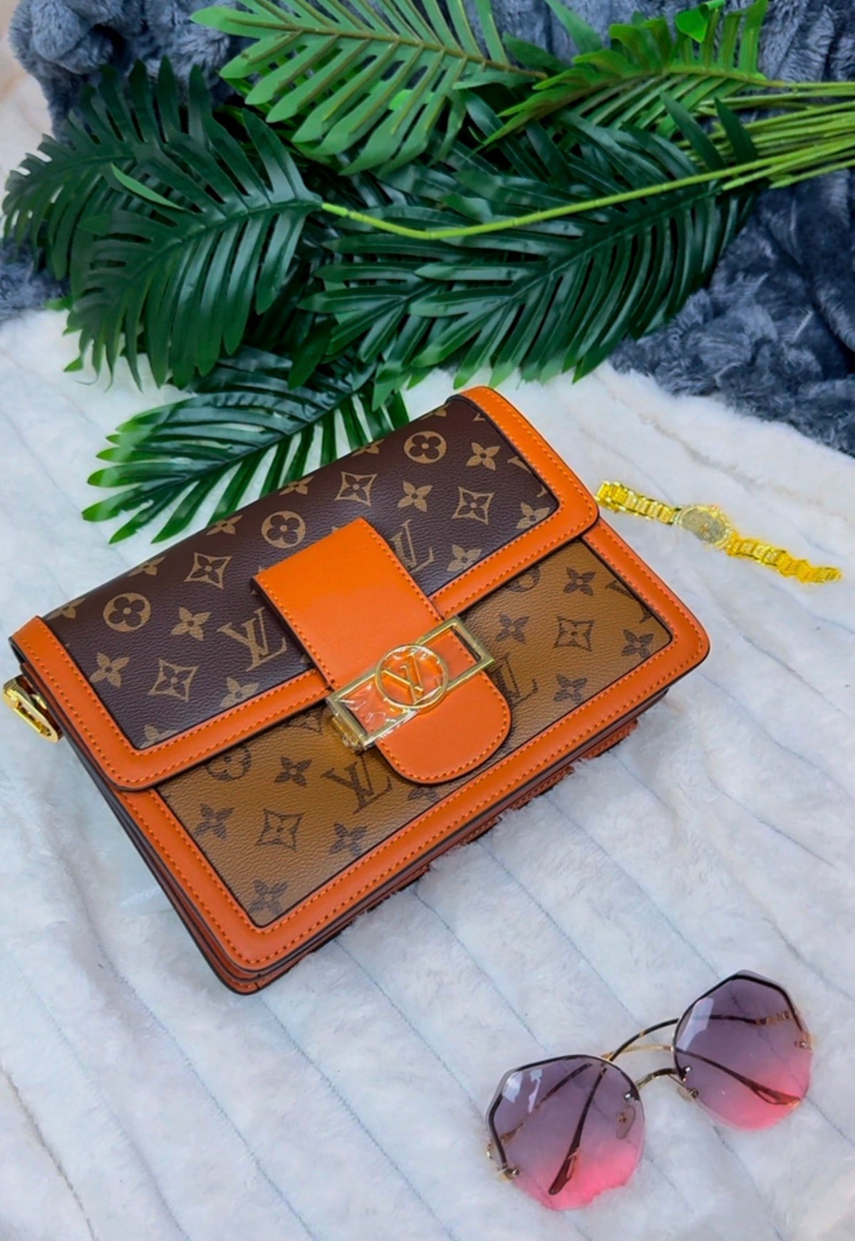 Monogram Canvas Crossbody Bag with Leather Strap - LASi015