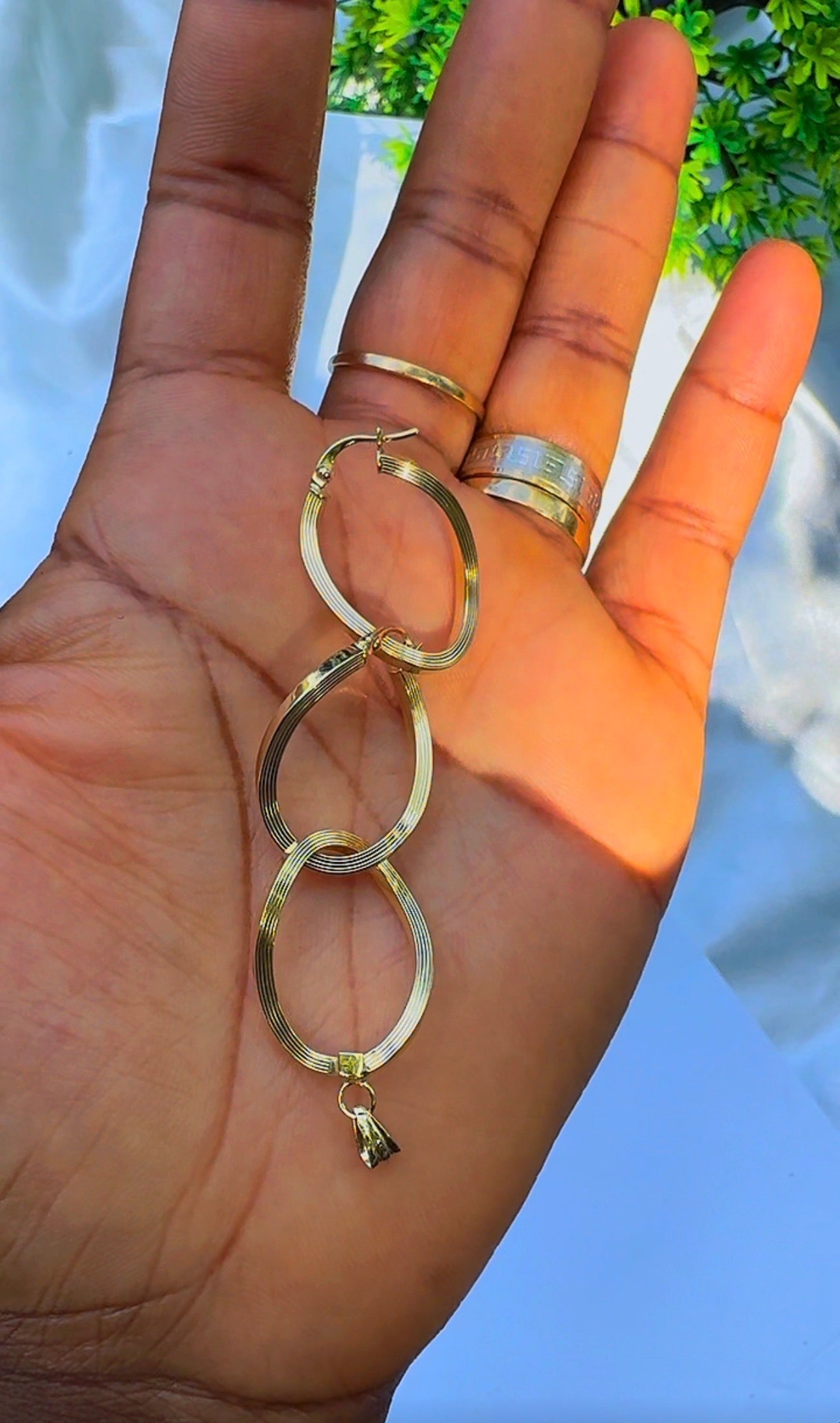 18K Solid Gold Ribbed Earrings & Pendant Jewellery Set | 2.3g
