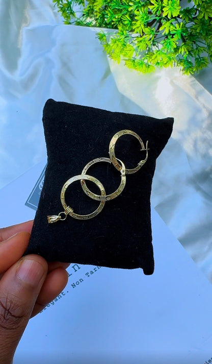 18K Solid Gold Dainty Round Earrings & Pendant Jewellery Set | 1.8g