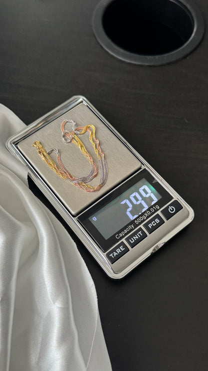 18K Solid Gold (3-Tone) Twisted Singapore Chain Necklace | 18" & 20" Real Gold 3-Tone Gold (2.7 & 3.0g) | Extra