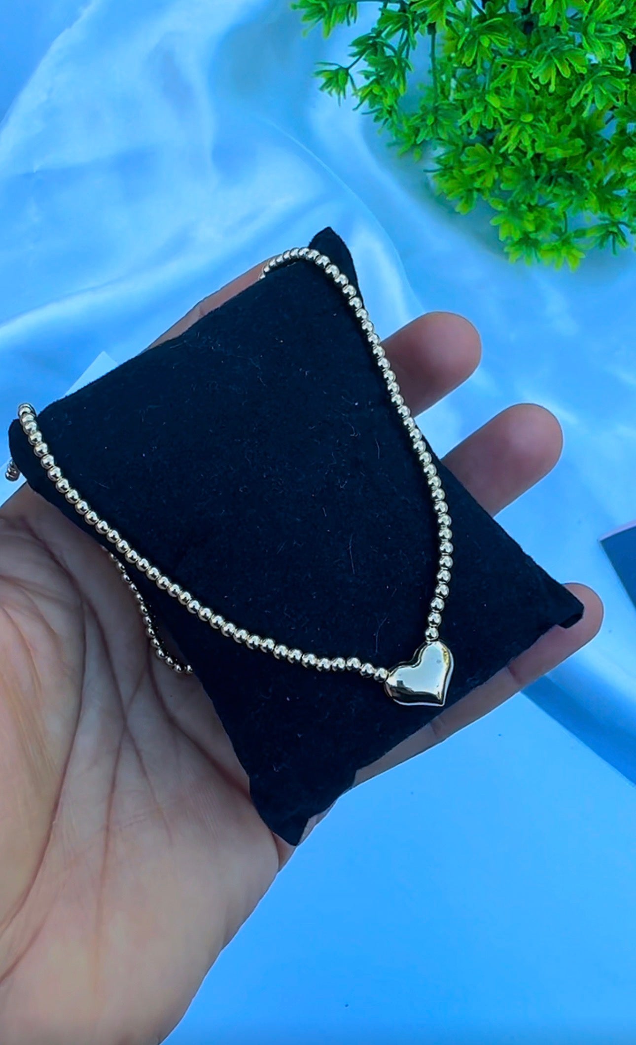 18 Karat Solid Gold Instant Ball Heart Chain Necklace 18 Inches