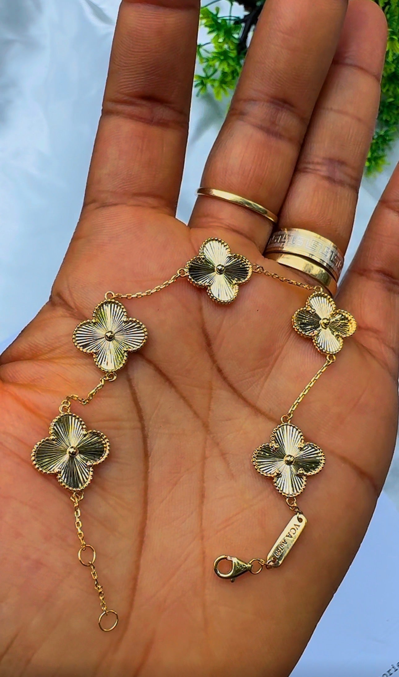 18K Solid Gold Clover Bracelet for Women | 14mm | 5.7g | 7.5 Inches