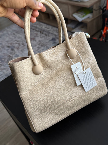 Women’s Beige Pebbled Leather Top-Handle Tote Bag | LARYZ Everyday - 039 | Medium
