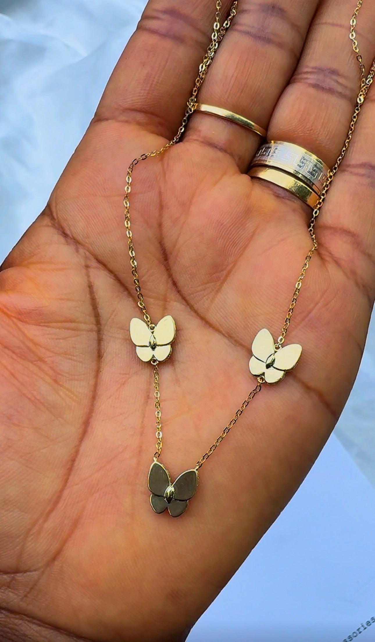 18ct Real Gold Triple Butterfly Necklace | 3.3g | 17” + 1” (18 Inches)