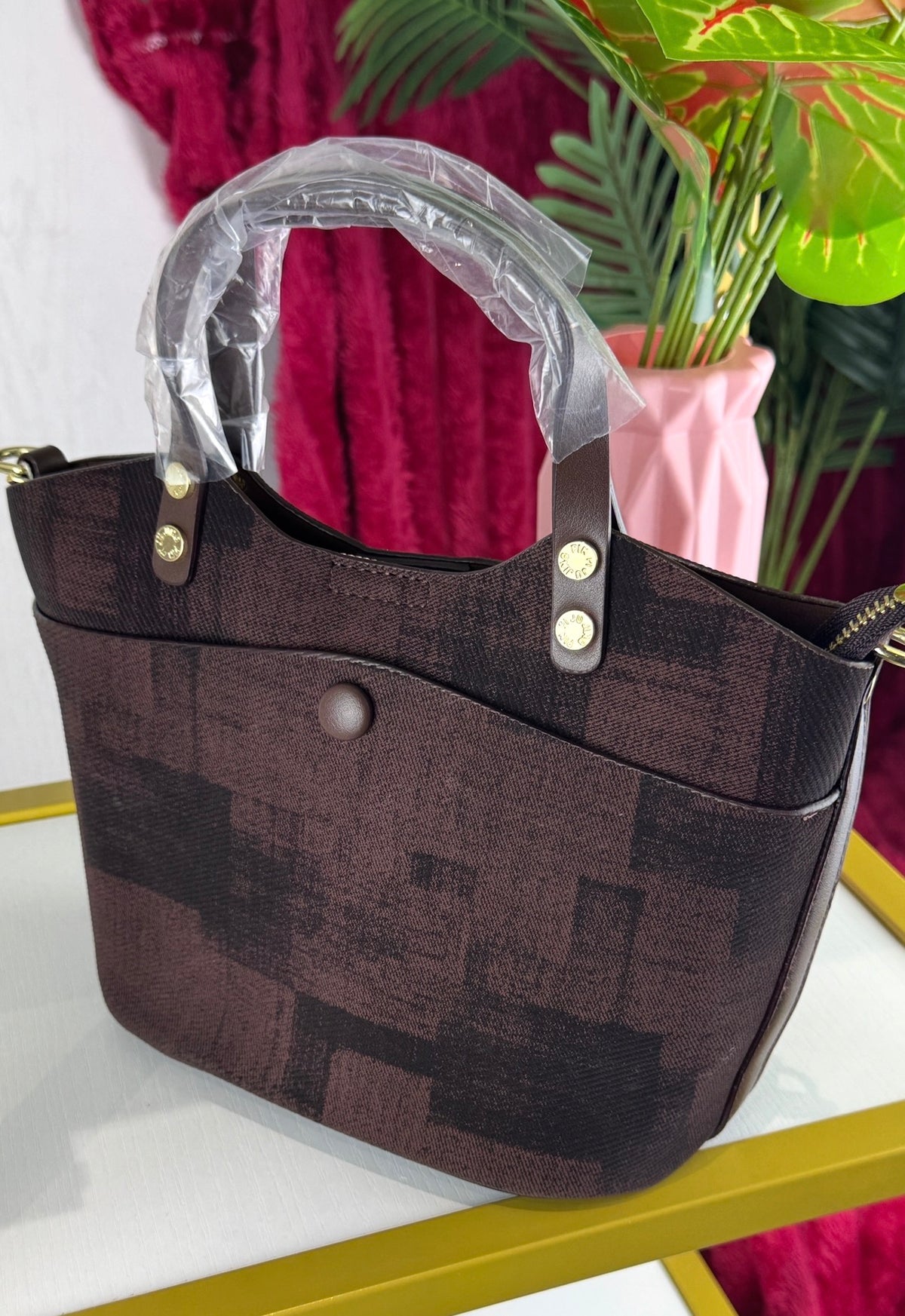 Brown Fabric Patch Handbag | LARYZ Everyday - 028 | Medium