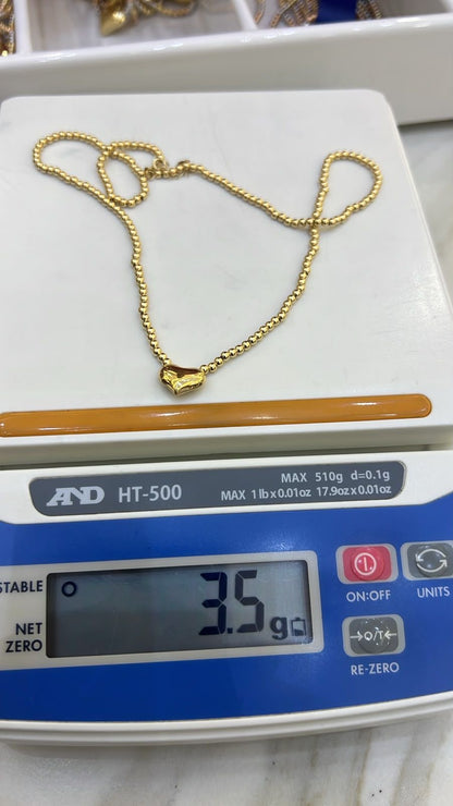 18 Karat Solid Gold Instant Ball Heart Chain Necklace 18 Inches