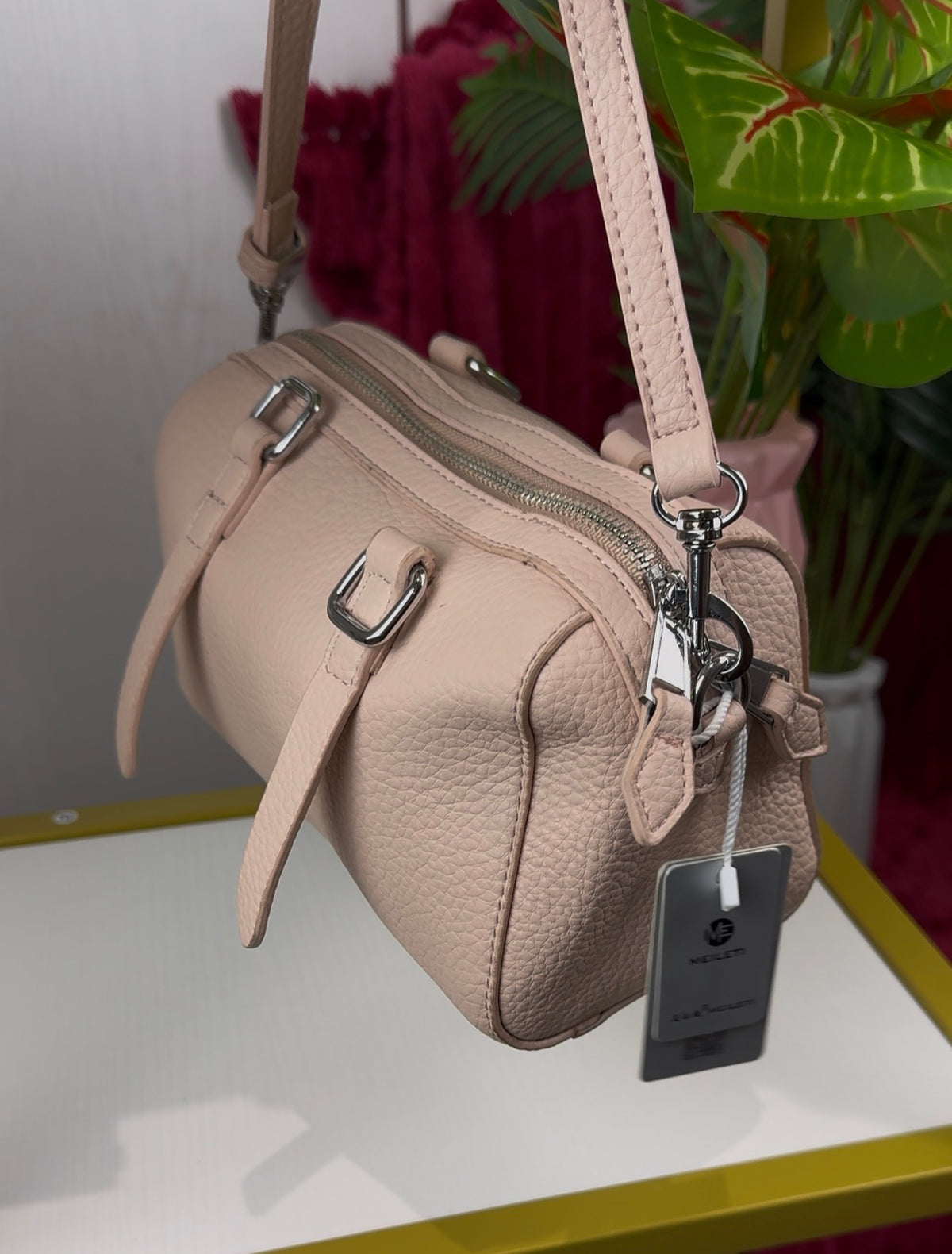 Blush Pink Pebble Leather Barrel Crossbody Bag with Buckle Accents | LARYZ Everyday 015 | Small-Medium