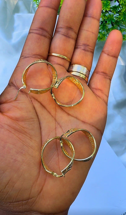 18K Solid Gold Patterned Hoop Earrings | 1.8g