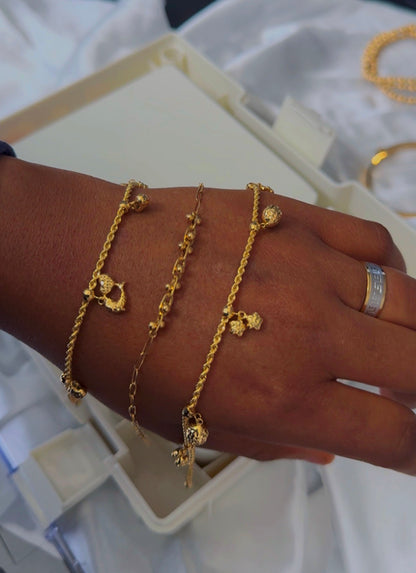 Defax 18K Pure Gold Charm Bracelets 7.5 Inches
