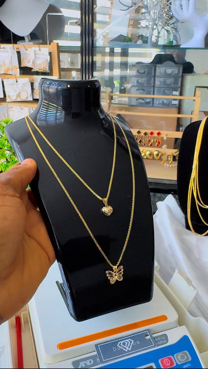 Dellap 18ct Pure Gold Chain Pendant (Heart | Butterfly)
