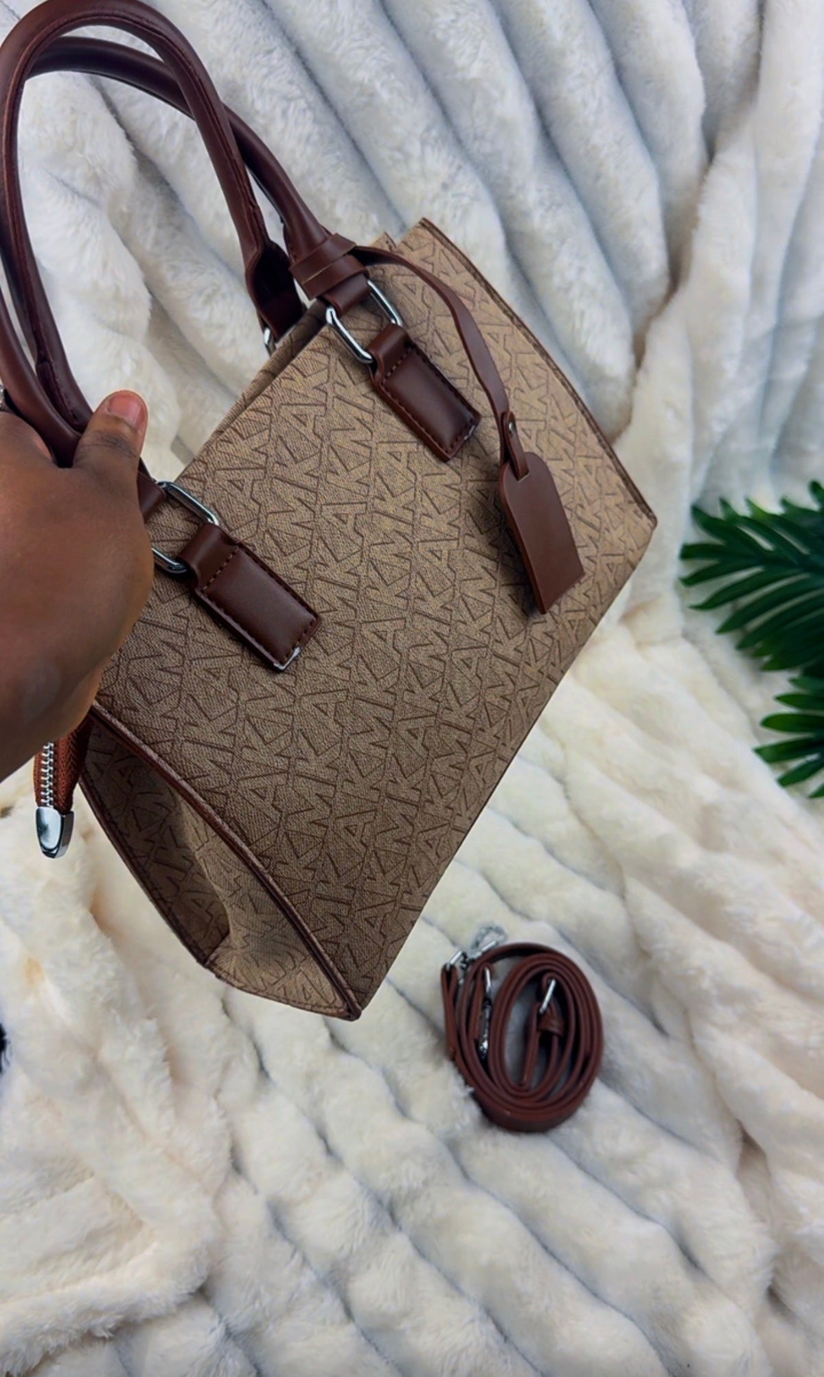 Monogram Canvas Top-Handle Satchel Handbag – Beige & Brown {Medium | Defective} - 010