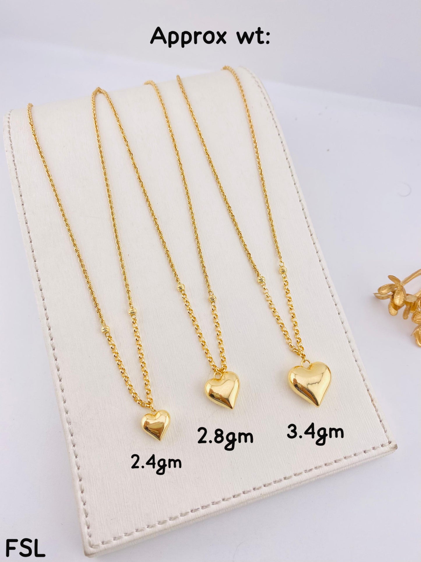 Deegab 18 Karat Pure Gold Instant Heart Chain Necklace 18 Inches