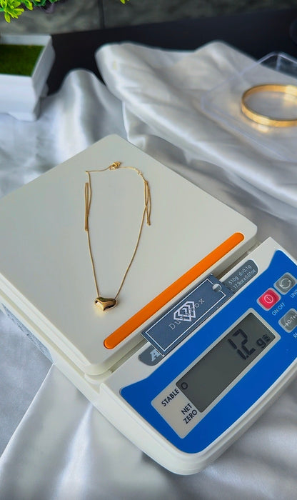 18K Solid Gold Dainty Heart Chain Necklace | Super Lightweight | 18 Inches | 1.2g