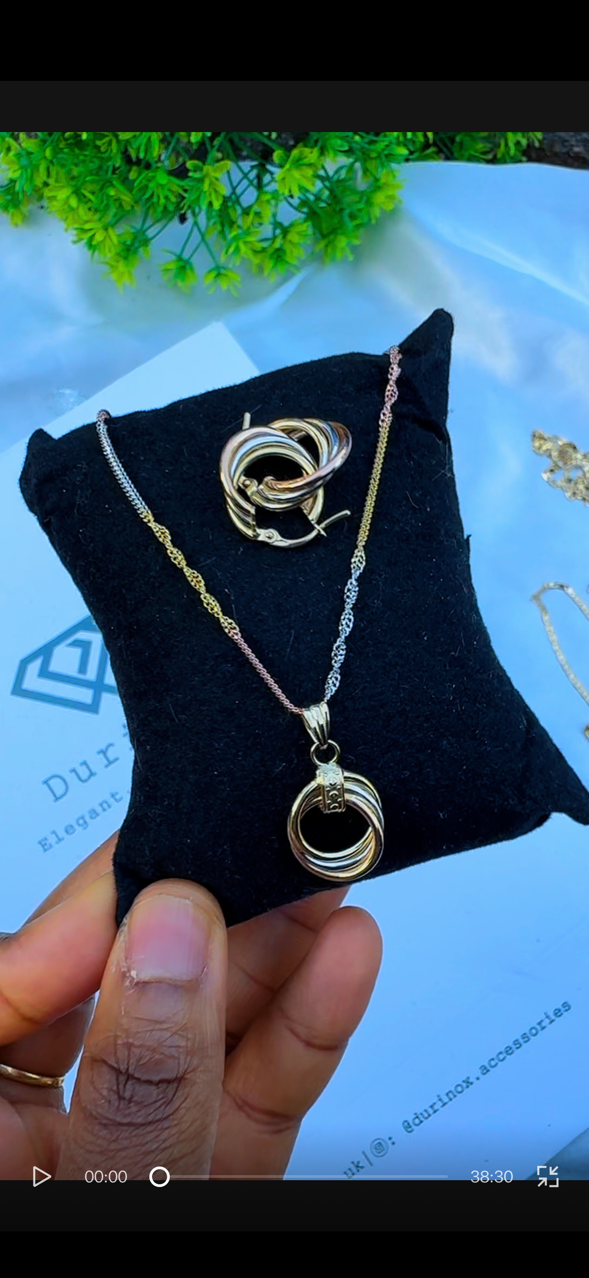 18K Solid Gold Shiny 3-Tone Earrings & Pendant Jewellery Set | 2.6g (Extra)