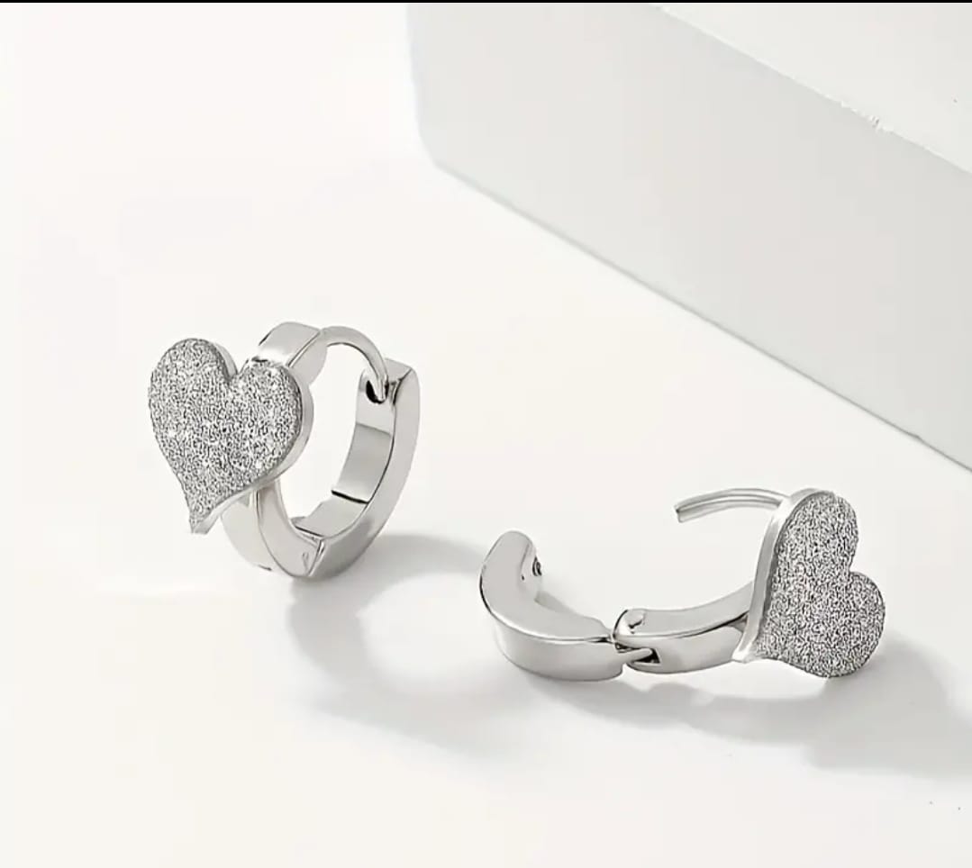 Deha Elegant Party Everyday Wear Silvery Heart Hoop Earrings - Stainless Steel Vintage