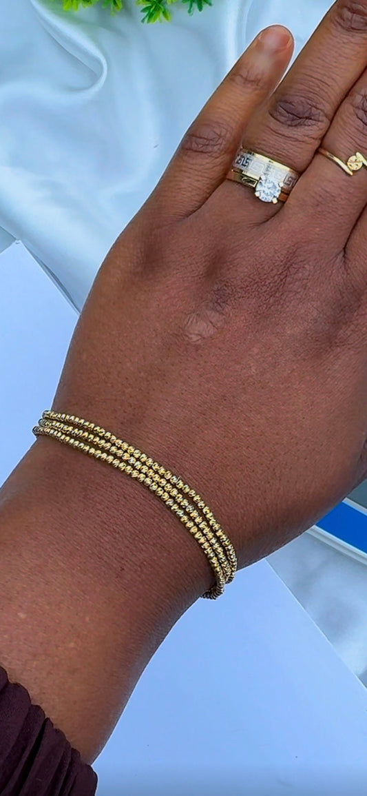 Degag 18 Karat Solid Gold Diamond Cut Ball Bracelet | Stretchable Bangle