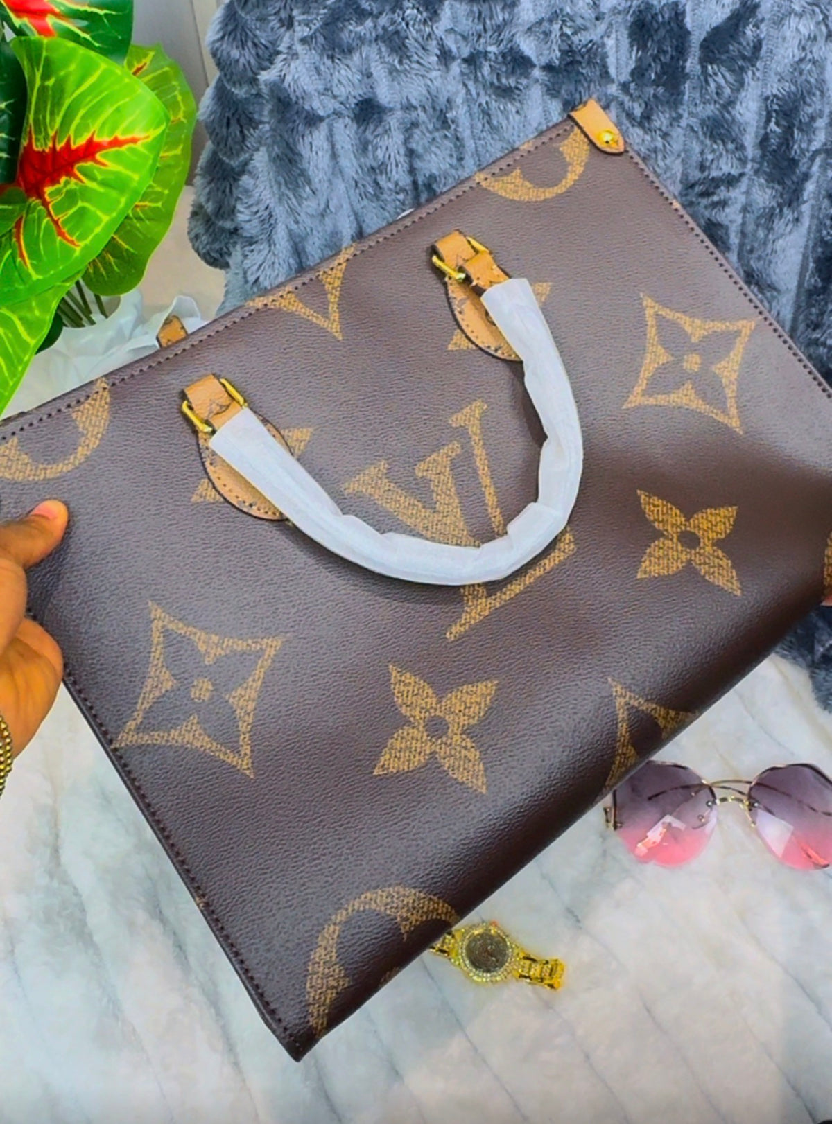 Monogram Big Structured Genuine Leather Tote Bag | LASi016