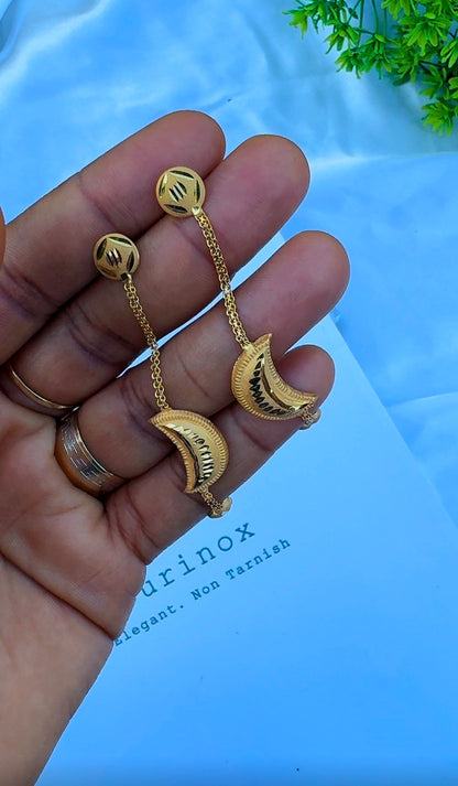 21 Karat Half Moon Drop Stud Earrings | 2.9g