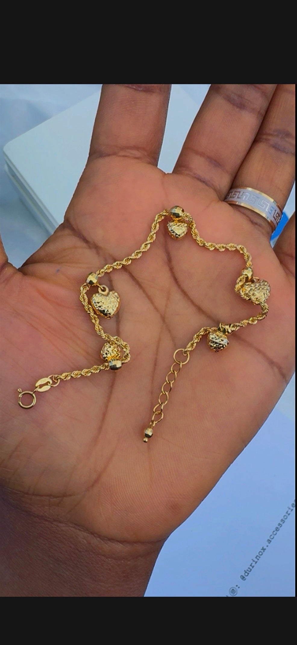 Defax 18K Pure Gold Charm Bracelets 7.5 Inches