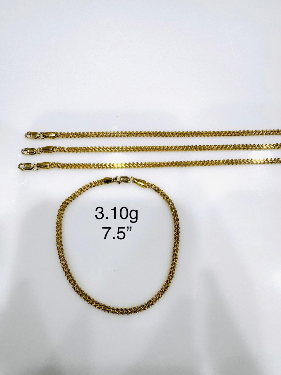 18K Solid Gold Franco Bracelet – 2.1g & 3.1g - 7.5 Inches