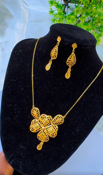 21K Solid Gold Earrings & Necklace Jewellery Set | 6.8g