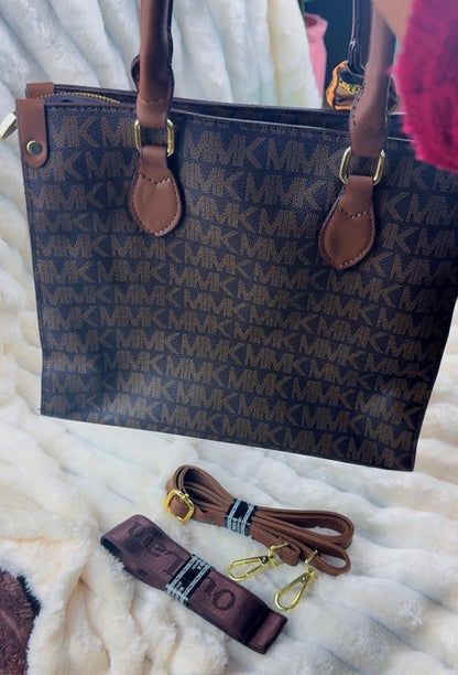 Women's Brown Monogram Pattern Tote Bag  | LARYZ Everyday 042 | Big