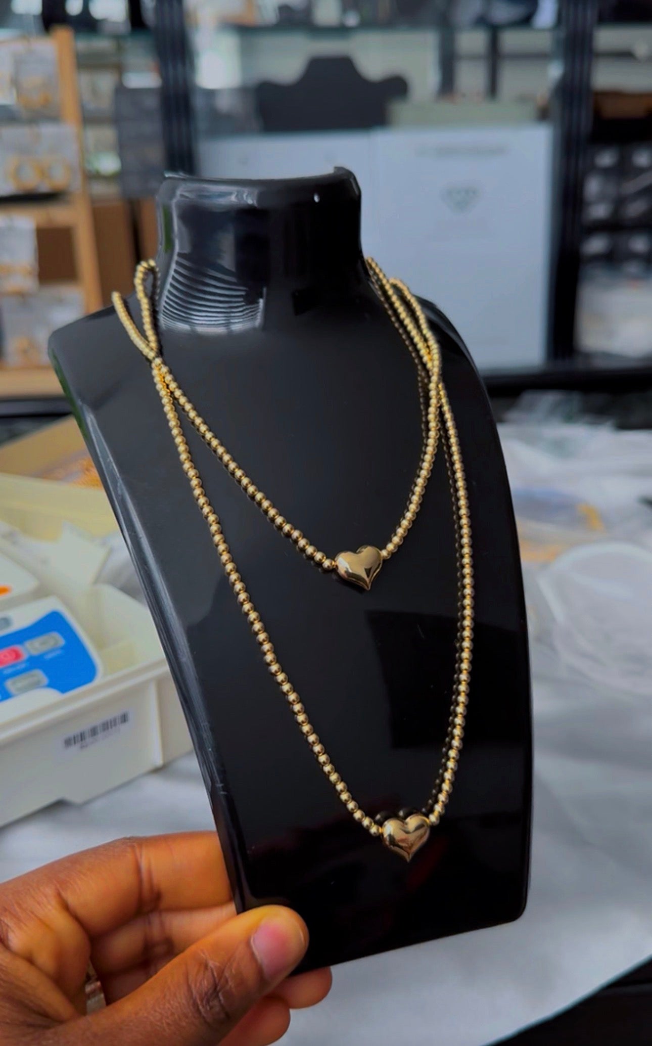Deegab 18 Karat Pure Gold Instant Ball Heart Chain Necklace 18 Inches