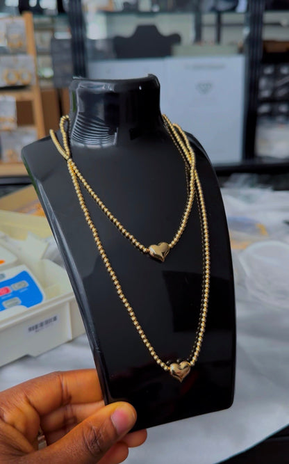 Deegab 18 Karat Pure Gold Instant Ball Heart Chain Necklace 18 Inches