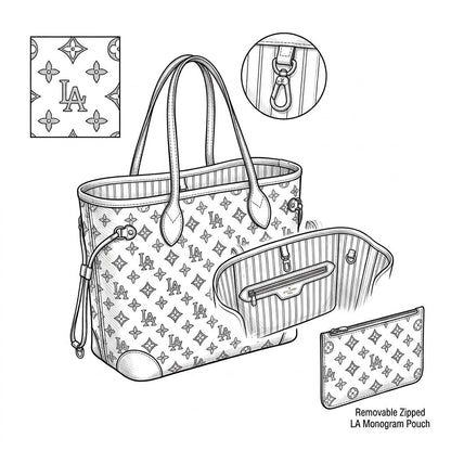 Monogram Canvas Tote Bag with Leather Shoulder Strap and Removable Pouch - LASi008