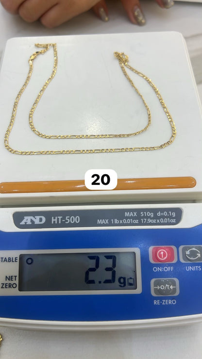 18 Karat Real Gold Figaro Chain Necklace 20 & 22 Inches