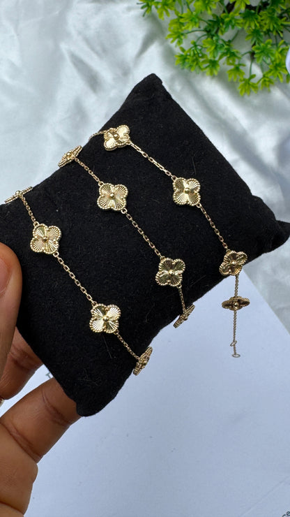 18K Solid Gold Clover Bracelet for Women – 3.8g - 8mm - 7.5 Inches