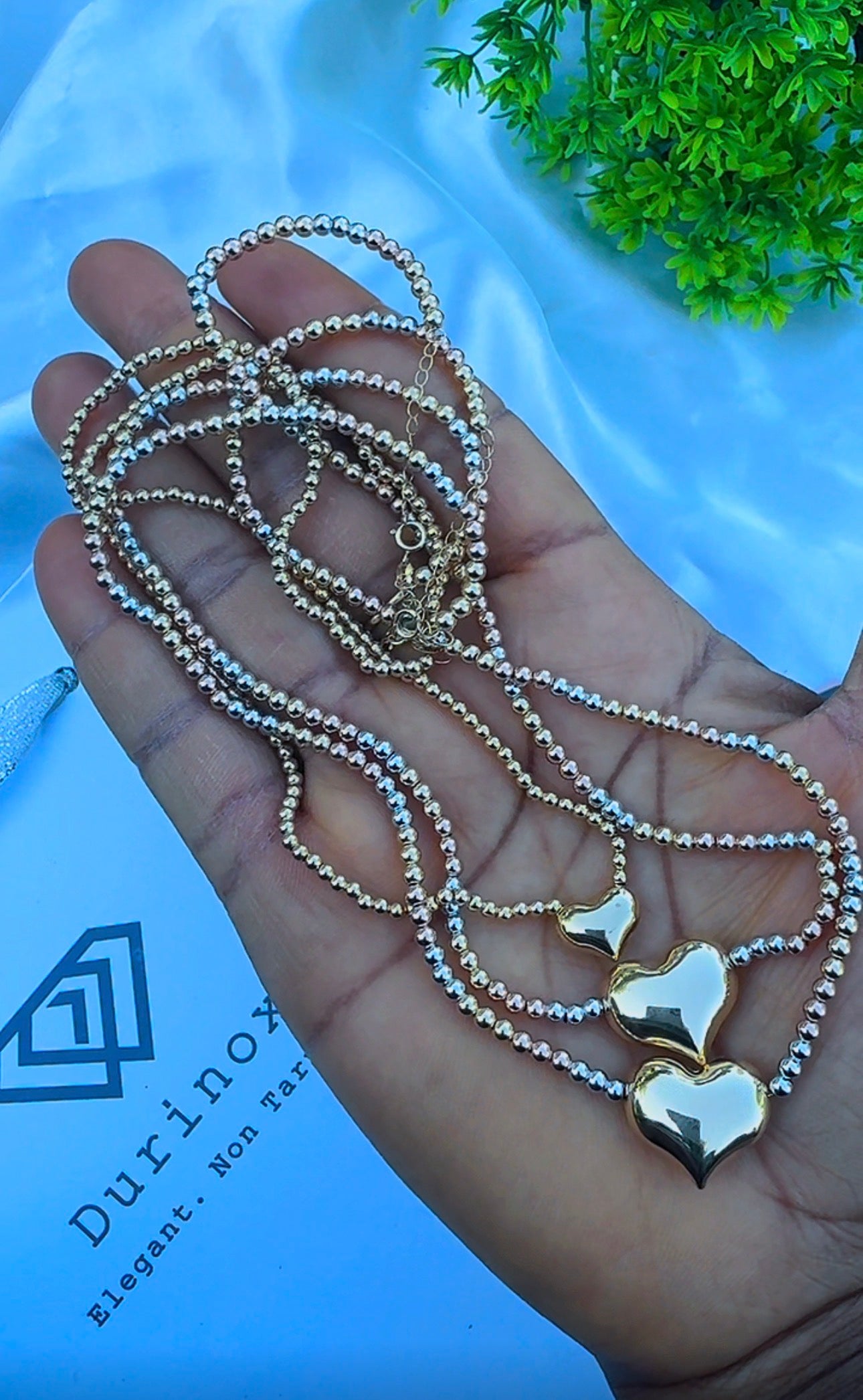 18 Karat Solid Gold Instant Ball Heart Chain Necklace 18 Inches