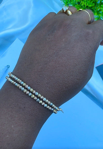 18K Solid Gold Diamond Cut Bracelets | 7.5 Inches