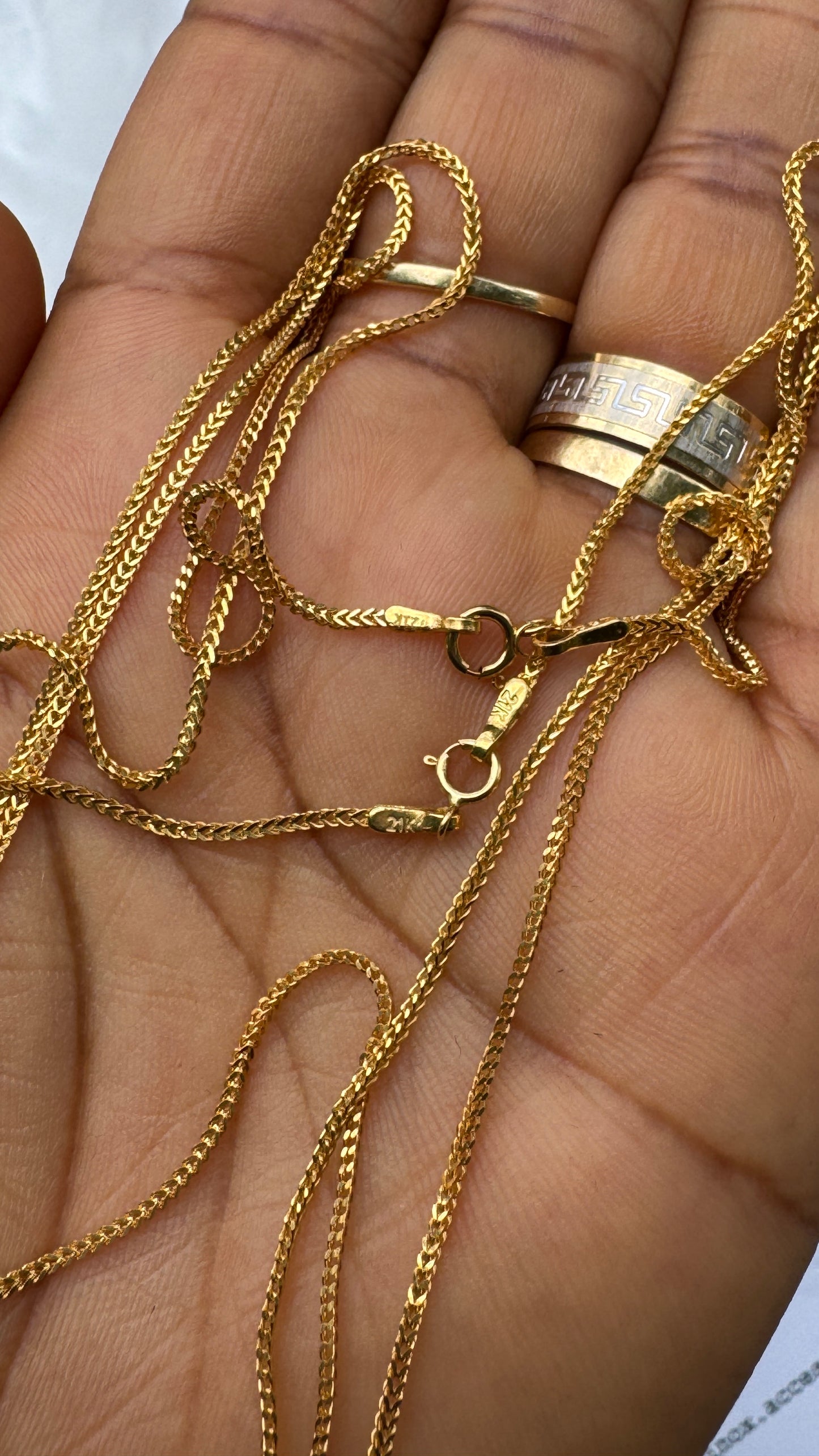 21 Karat Solid Gold Franco Chain Necklace | (18” - 3.6g) | (20” - 4.0g)