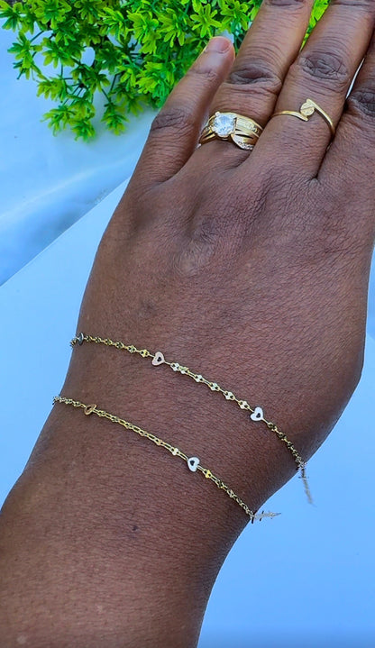 18 Karat Genuine Gold 3-Tone Heart Leg Chain (Anklet) | 10.5 Inches | 1.6g