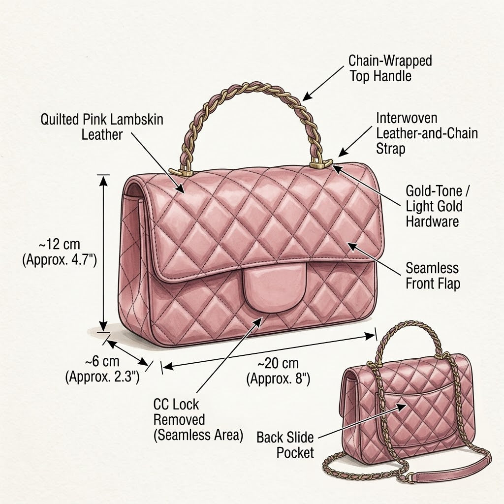 Luxury Pink Quilted Leather Crossbody Bag with Chain Handle & Back Pocket - LASi002