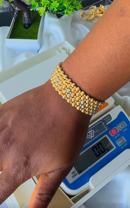 18K Solid Gold Ball Bracelets | Stretchable Bangles | 2.2g (Extra) | Small - Medium Wrist