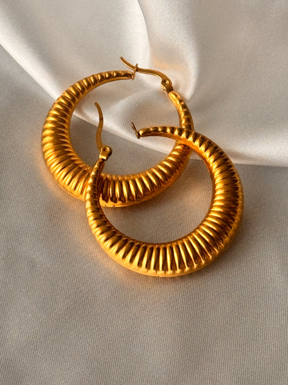 Dera Chunky Hoop Italian Gold Plated Earrings Non Tarnish Hypoallergenic