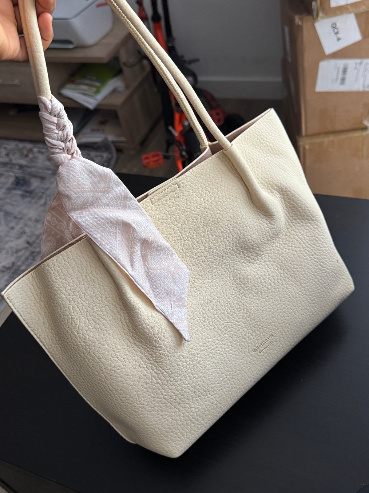 Women’s Off-White Pebbled Leather Dual-Handle 3-in-1 Big Tote Bag | LARYZ Everyday 047 | Big
