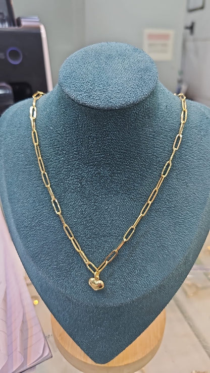 18ct Real Gold Paper Clip Heart Instant Chain Necklace- 3.7g | 18 Inches